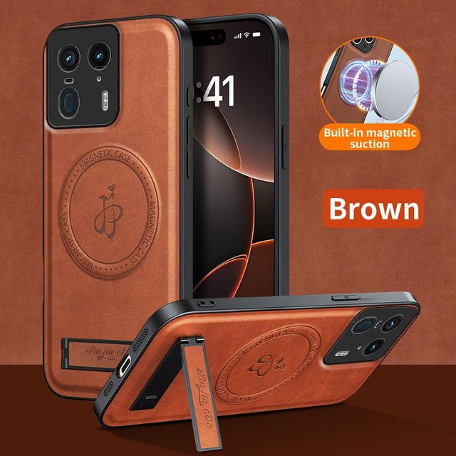 Leder Ständer Hülle für Motorola Moto Edge 70 60 50 Ultra Fusion Pro Neo 5G mit Magnetischer MagSafe Abdeckung und Kameraabdeckung, Braun - Bild 1