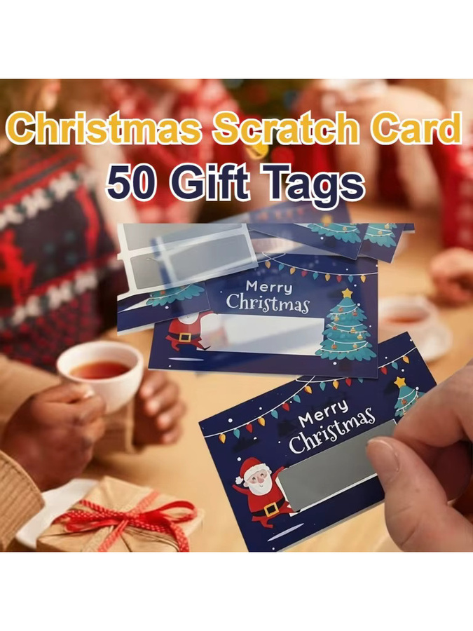 50-teiliges Weihnachts-Kratzkarten-Set mit Weihnachtsmann-Motiven in Mehrfarbig und Braun, selbstkratzende Urlaubs-Belohnungskarten und Geschenkanhänger aus Papier - Bild 7