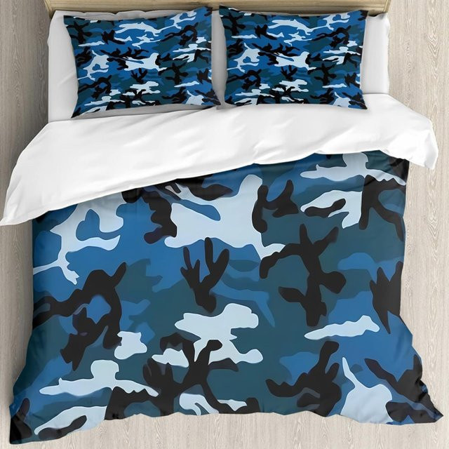 Camouflage Bettwäsche-Set für Kinder und Teenager aus Mikrofaser, Blau/Mehrfarbig, bestehend aus 1 Bettbezug und 1 Kissenbezug, B/H: 135 x 200 cm, Kissenbezug: 50 x 70 cm - Bild 1