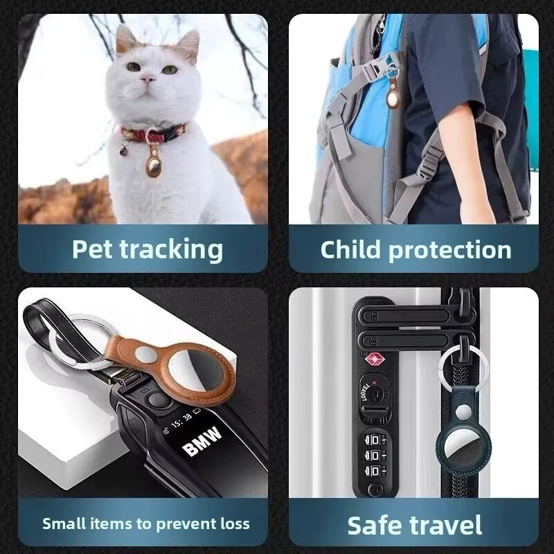 Wasserdichte PU-Lederhülle für AirTag Metallanhänger in Blau als Schutzhülle für Tier-Tracker und Gepäck-Anti-Verlust-Schlüsselanhänger - Bild 4