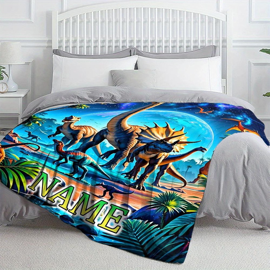 Personalisierte Dinosaurier-Decke mit Namen aus weichem Coral Fleece und Plüsch für Kinder, B/B: 70 x 100 cm - Bild 2