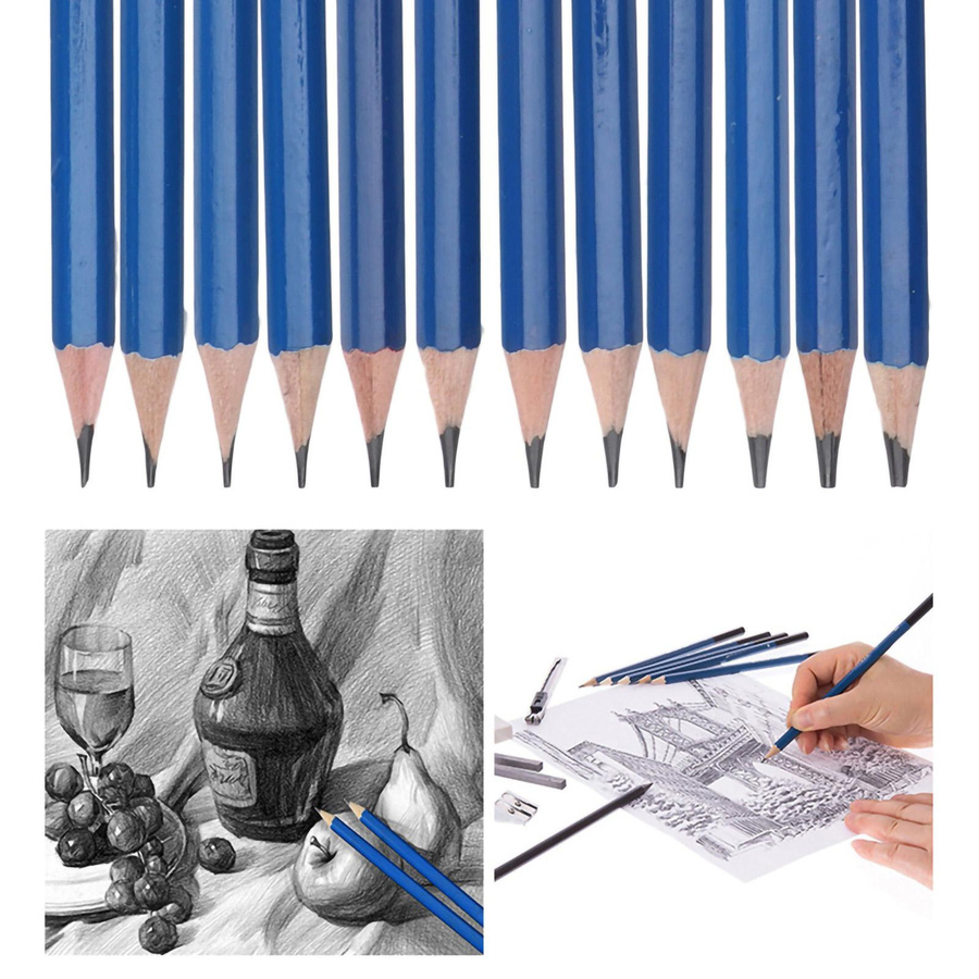 Neoglint 12er Set Graphit-Skizzenstifte aus Holz mit Blechdose, Profi-Zeichenstifte in Schwarz und Blau - Bild 4