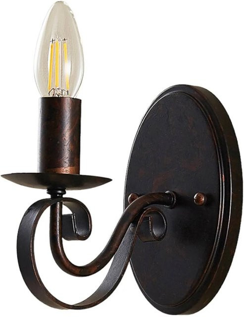 Lucande Wandleuchte Caleb in Braun aus Metall, 1-flammig, Landhaus Vintage Stil, E14, Höhe: 18,0 cm, Breite: 11,5 cm, Tiefe: 17,8 cm - Bild 1