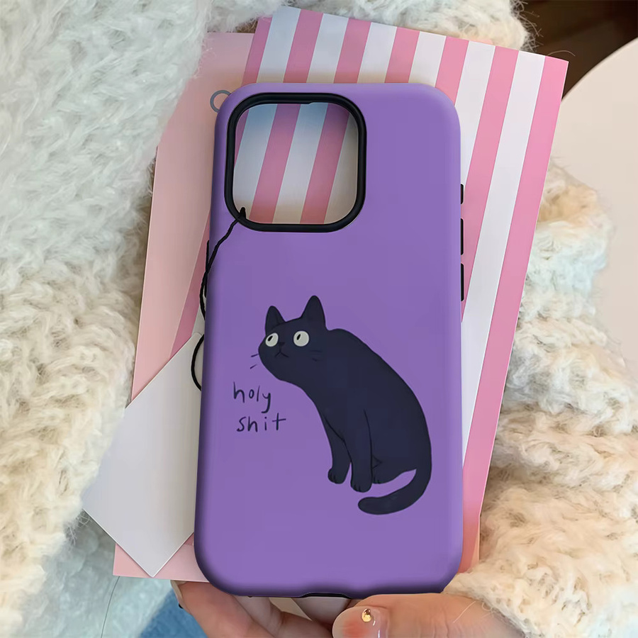 Potdemiel Handyhülle Lavendel Sassy Black Cat für iPhone 17 16 15 14 13 12 Pro Max Plus mit doppelschichtiger Rückseite in Lila und Schwarz - Bild 4
