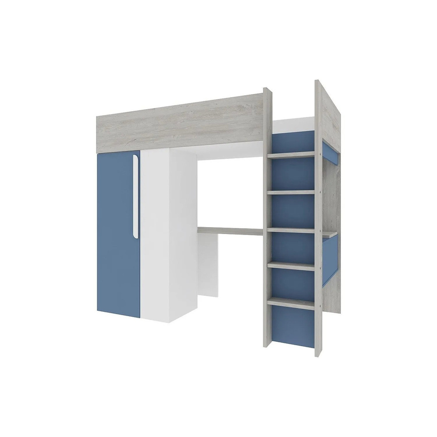Vente-unique Hochbett Nicolas für Kinder in Blau und Weiß mit Schreibtisch und Kleiderschrank, Höhe: 205,2 cm, Breite: 90 cm, Tiefe: 200 cm - Bild 2