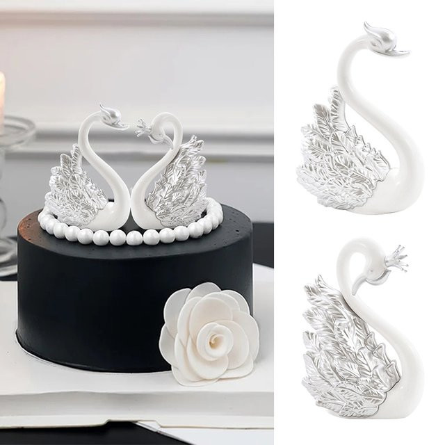 ZQNYCY Schwan Kuchen Topper Set in Weiß und Silber für Hochzeit und Geburtstag - Bild 1