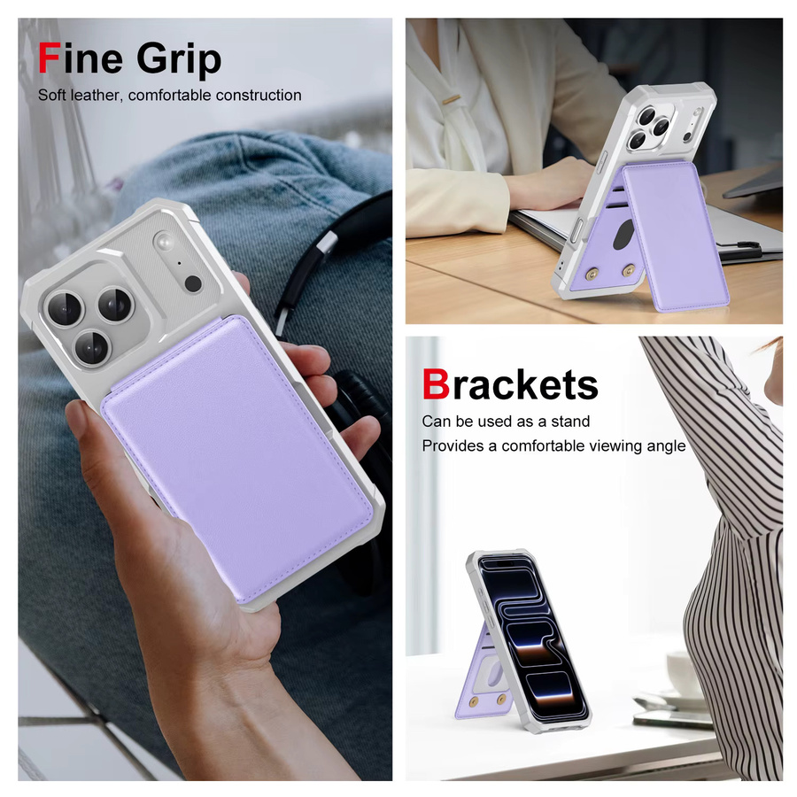 Leder-Brieftasche und Kartenhalter mit Telefonhülle und Ständer für Apple iPhone 16, 15 Pro Max, 15 Plus in Purple - Bild 5