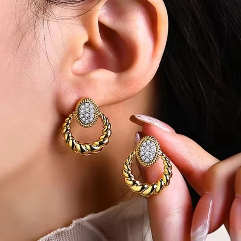 Huitan Ohrringe, Gold Farbe, Zirkonia, Damen - Bild 2