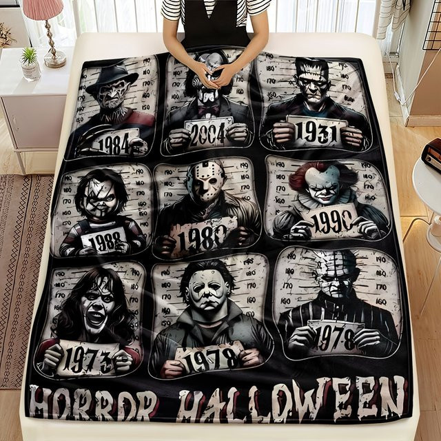 VIKAMA Horror Classic Yearbook Decke für Halloween Party Dekoration, Vintage Thriller Film Design, Multicolor, B/T/H: 90 x 75 x 90 cm - Bild 1