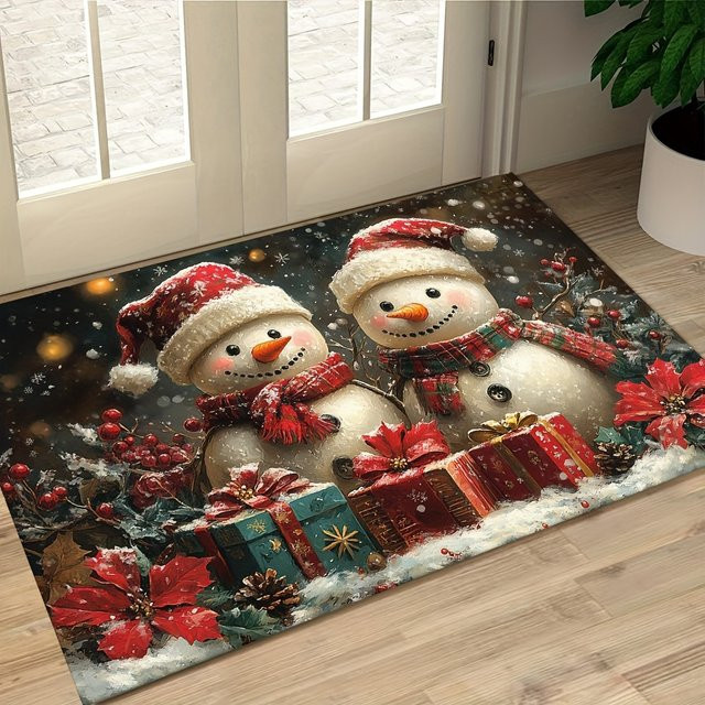 VIKAMA Weihnachts-Schneemann Willkommensmatte für Innen und Außen, wetterfest und schmutzabweisend, Mehrfarbig, B: 80 cm, T: 50 cm - Bild 1