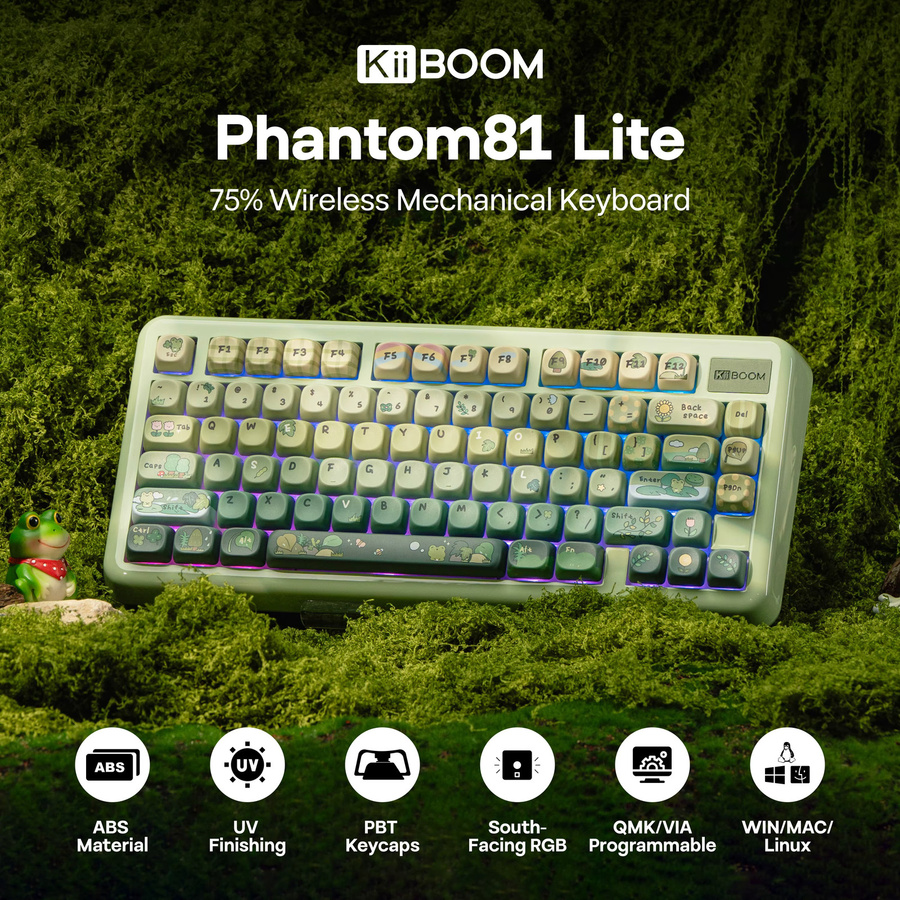 KiiBOOM Phantom81 Lite QMK/VIA 75 % mechanische Tastatur mit Hot-Swap und RGB-Hintergrundbeleuchtung, kabellos via Bluetooth oder 2,4 GHz sowie kabelgebunden, blaues ABS-Gehäuse - Bild 3