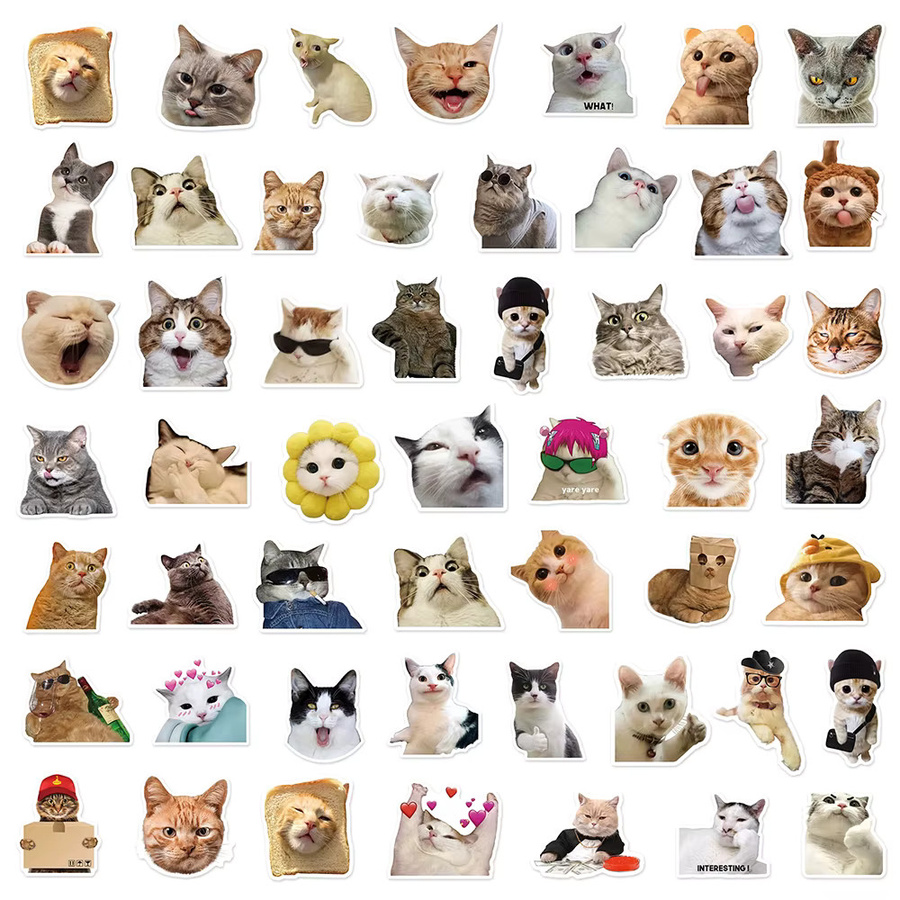 Rspctou Lustige Katzen-Tier-Meme Sticker Set in Multicolor für Skateboard, Gepäck und Handyhülle - Bild 3