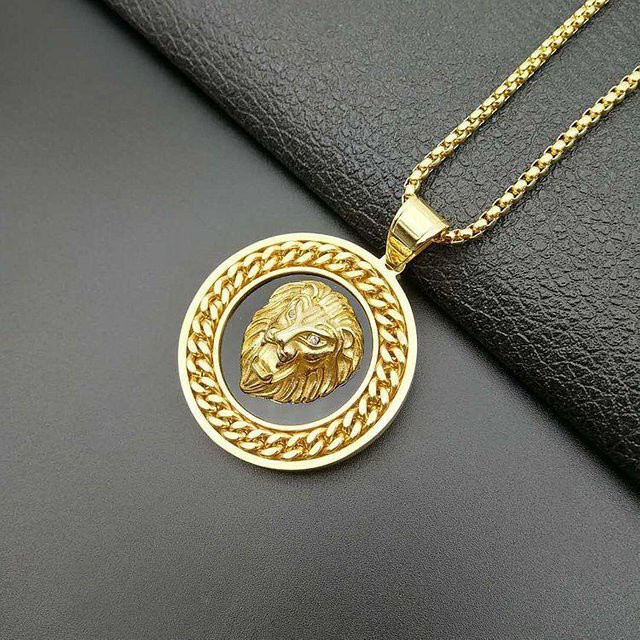 YIRAN Schmuck-Set Löwenkopf Anhänger, Kupfer, Diamant, Herren, Gold, beige - Bild 1