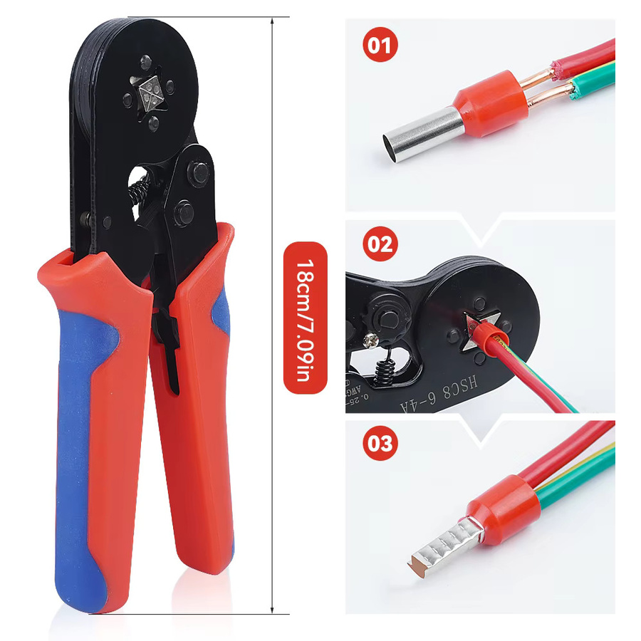 HSC8 6-4A Selbsteinstellende Hand-Crimpzange mit 1200 isolierten Steckverbinder-Crimpklemmen für Aderendhülsen 0,25–10 mm² (23–7 AWG) und Elektrikerwerkzeug-Set - Bild 2