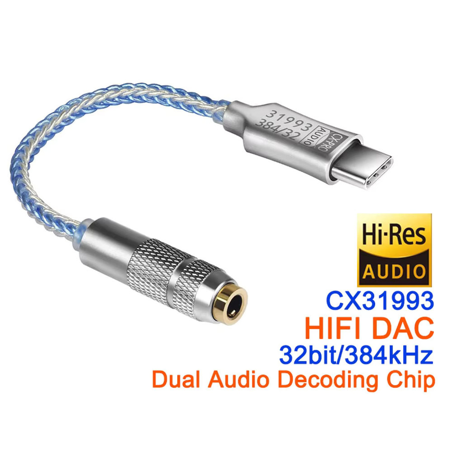 WALKESEN USB-C auf 3,5mm Audio-Adapter mit 32bit/384Khz Audio-Decoder und Kopfhörerverstärker, Tragbare Soundkarte und Digitaler Konverter, Silber/Transparent - Bild 2