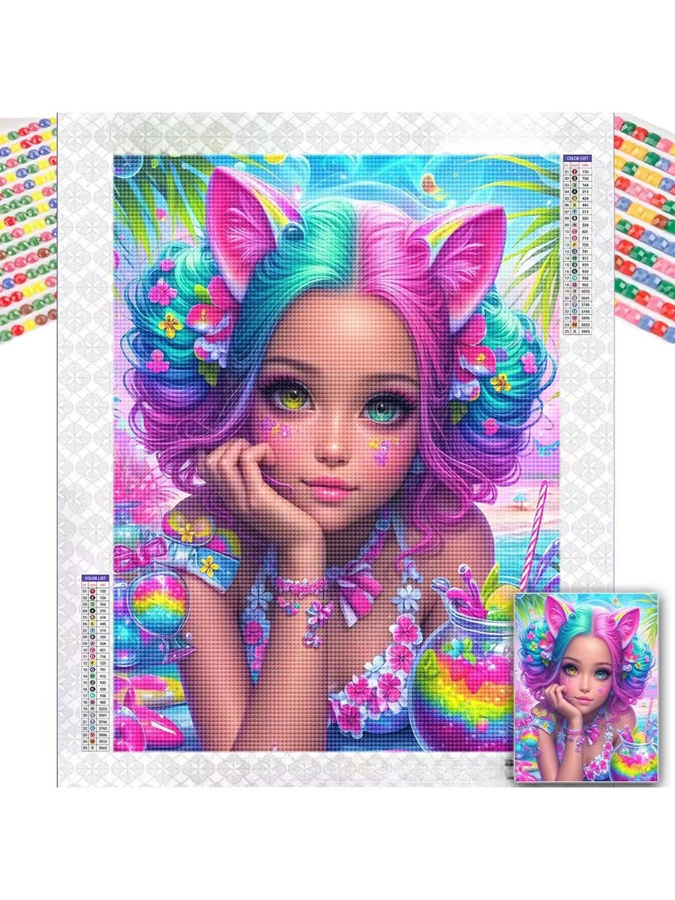 KAYOU DIY Diamantmalerei Fantasy-Mädchen mit Tiger-Motiv als Mosaik-Wandkunst in Multicolour, B/H: 30,0 x 20,0 cm - Bild 3