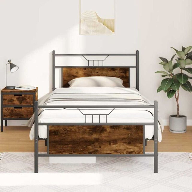 Bettgestell aus Holzwerkstoff und Stahl von vidaxl in Braun im Industrial Design, B/T: 100 x 200 cm - Bild 1