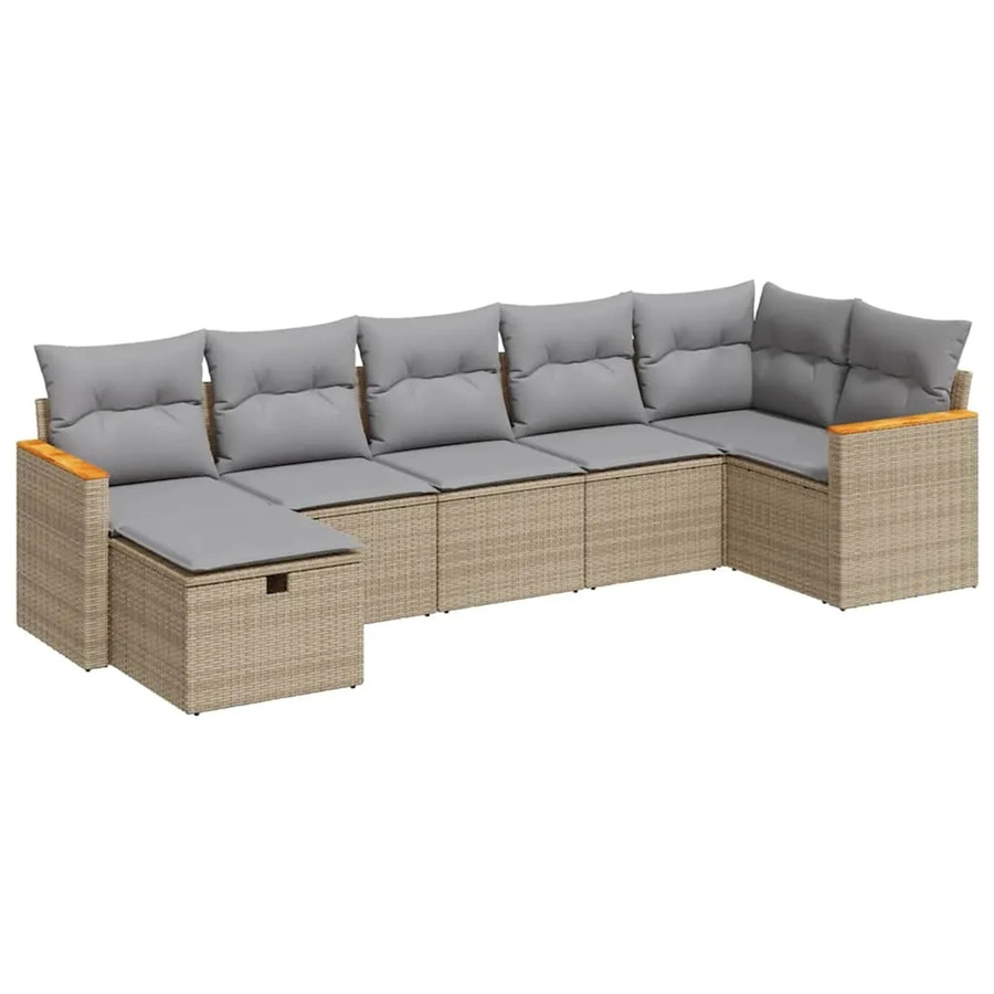vidaXL 7-tlg. Garten-Sofagarnitur aus Polyrattan in Beige mit Kissen und Ottoman im L-Shape Design - Bild 2