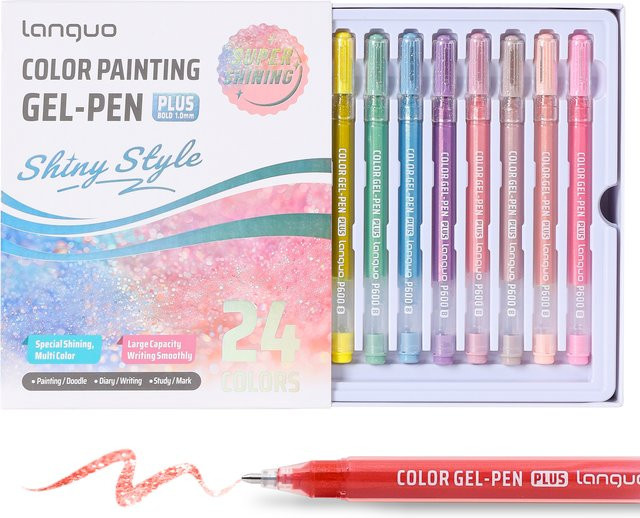 Languo Gel Stifte Set mit 24 Farben, Glänzende Kugelschreiber 1,0mm für Schule und Büro, Mehrfarbig - Bild 1