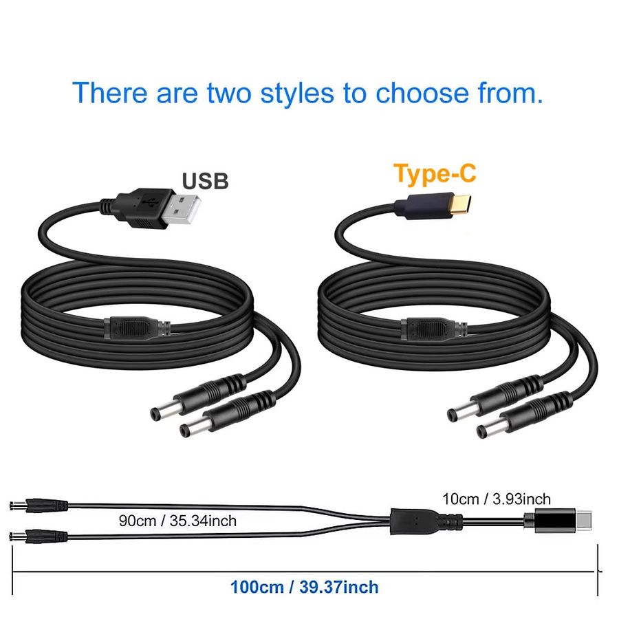 USB Typ-C zu Dual DC Splitter Kabel 5V PD auf 2x DC 5,5x2,5mm in Schwarz für LED Streifen, TV Box und Router - Bild 2