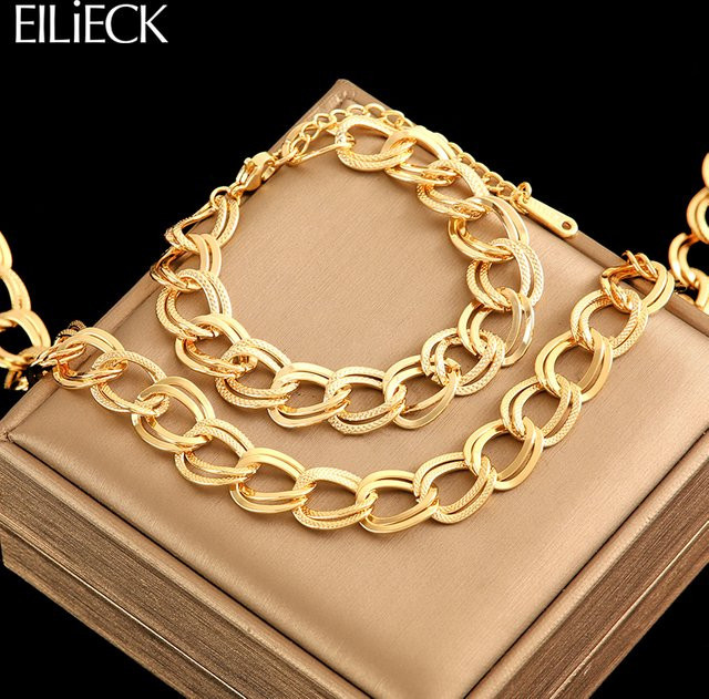 EILIECK Schmuck-Set Halskette, Armband, Edelstahl, Gold, Damen - Bild 1