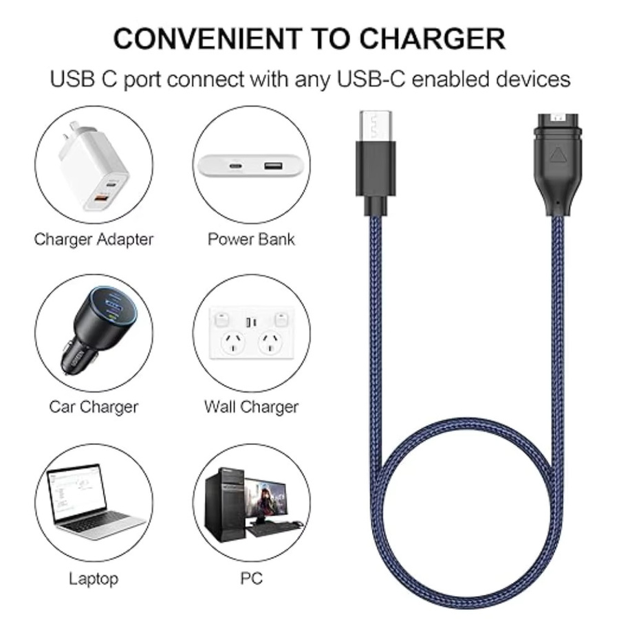 Garmin Uhrenladekabel, USB-C, geflochten, blau - Bild 2