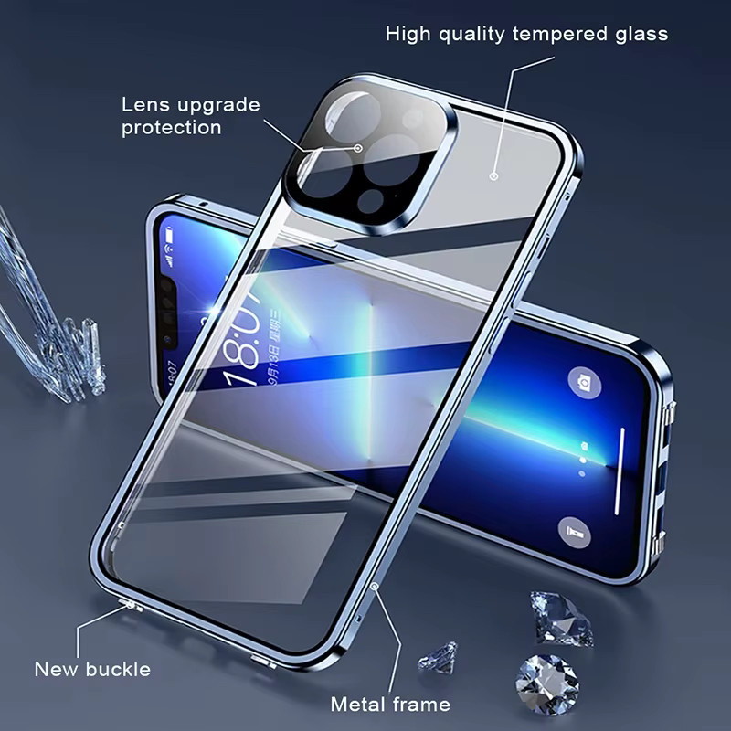 RUWANHU Magnetische Handyhülle für iPhone 16 Pro Max, 15 Pro Max, 14, 13, 12, 11 mit 360 Grad Vollschutz, Metall und Glasverschluss, Schwarz - Bild 3
