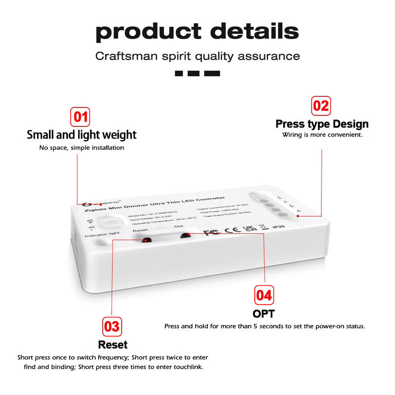 GLEDOPTO Zigbee MINI LED Dimmer Controller Kit für 24V COB Streifenlicht, einfarbig weiß mit Fernbedienung und App-Steuerung - Bild 2