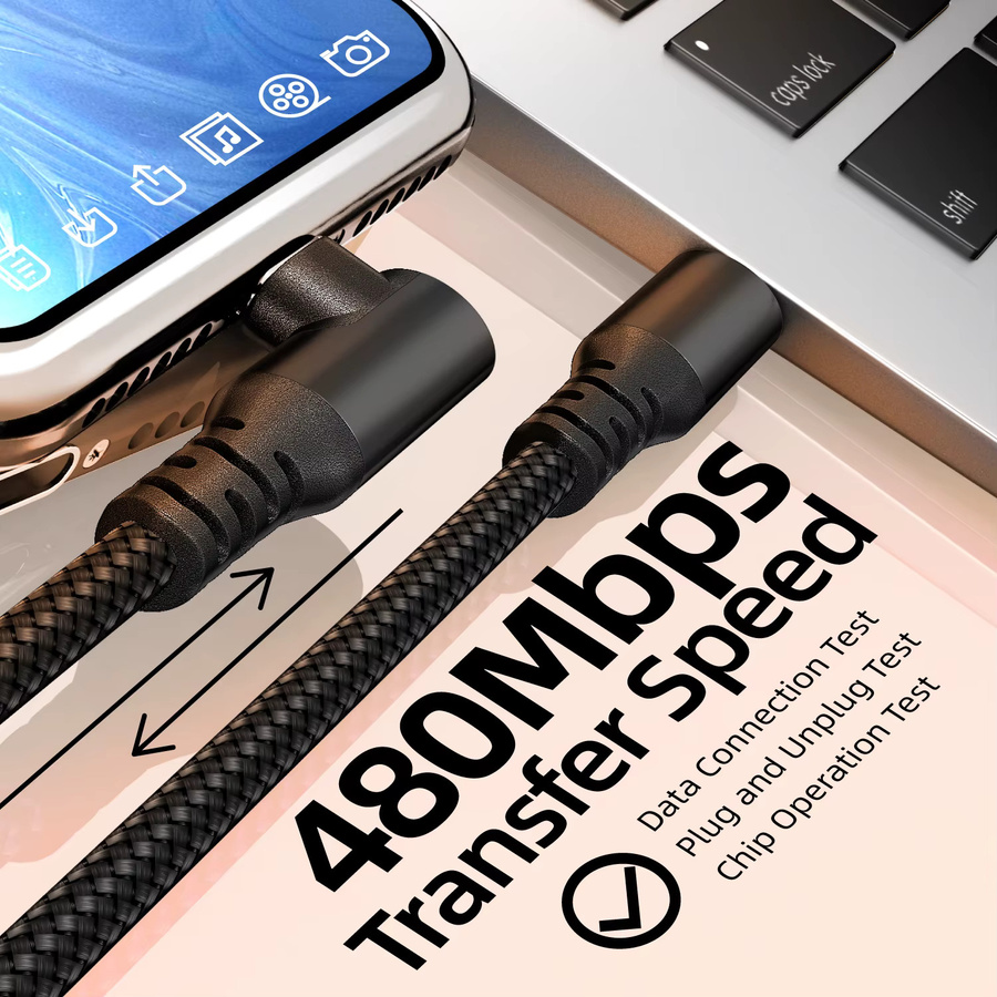LAIHONEN USB-C auf USB-C Schnellladekabel mit Winkelstecker 60W in Schwarz - Bild 3