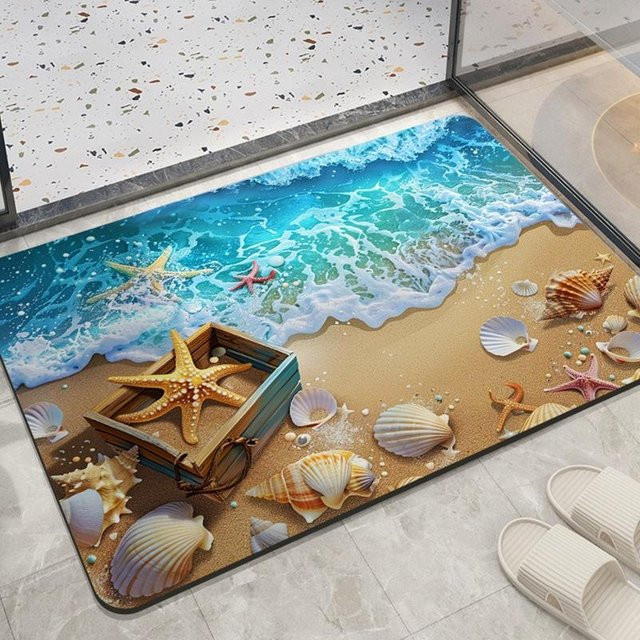 Rutschfeste Badezimmer Bodenmatte aus Kieselgur in Marineblau, schnelltrocknend und feuchtigkeitsableitend, B/T: 60 x 40 cm - Bild 1