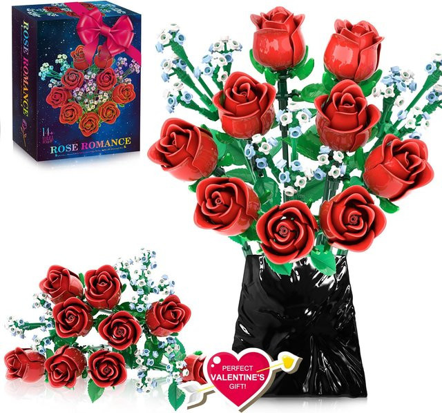 AMAZINGBLOKS Romantischer Rosen-Baustein-Bausatz, 649 Teile, ab 14 Jahren - Bild 1