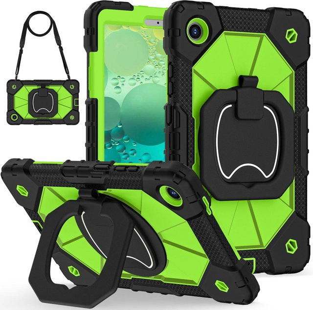 Stoßfeste Kindersichere Hülle für Tab One 8,7 Zoll K9 TB305FU mit Griff-Riemen und Schultergurt in Grün - Bild 1