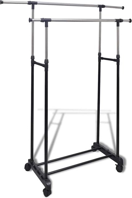 Verstellbarer Kleiderständer von VD Home Furnishing aus Metall mit 2 Kleiderstangen und 4 Rollen in Schwarz oder Silber matt - Bild 1
