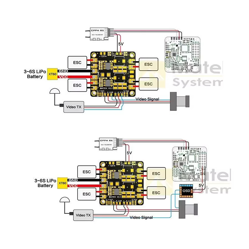 Matek Mini Power Hub Stromverteilerplatine PDB mit BEC 5V & 12V in Schwarz für FPV Multicopter und Quadcopter - Bild 3