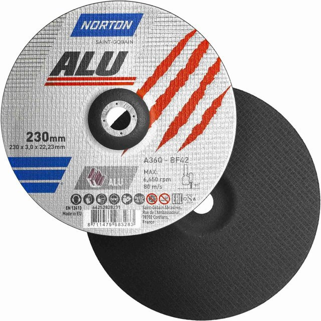 Norton Trennscheibe A 36 Q ALU für Metall, Durchmesser: 230 mm, Dicke: 3 mm, Bohrung: 22,23 mm, 5 Stück - Bild 1