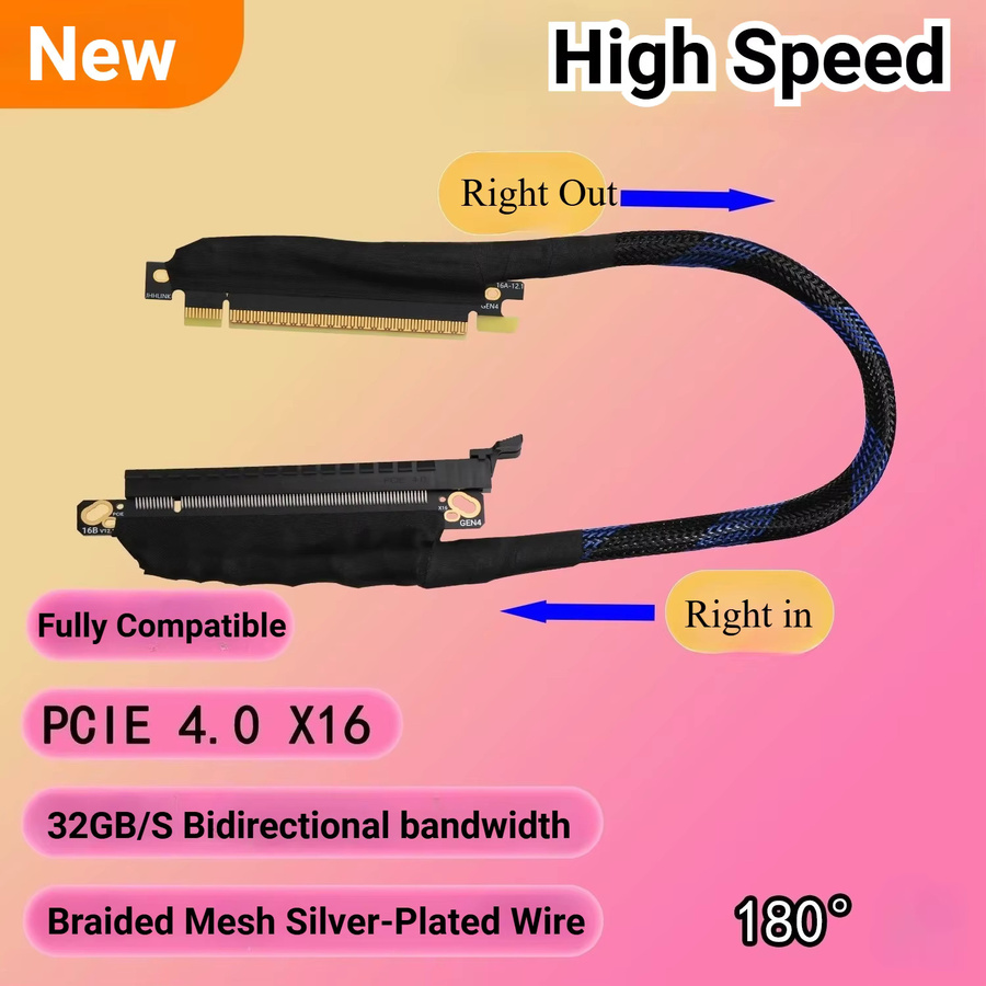 ADT-Link PCI E 4.0 x 16 Grafikkarten-Biegungskabel Gen4 in Schwarz und Silber mit 32 cm Länge - Bild 2