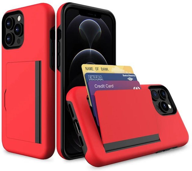 Kreditkarten-Schutzhülle Etui für Apple iPhone 16 15 14 13 12 11 Pro Max XR XS 7 8 Plus SE in Rot - Bild 1