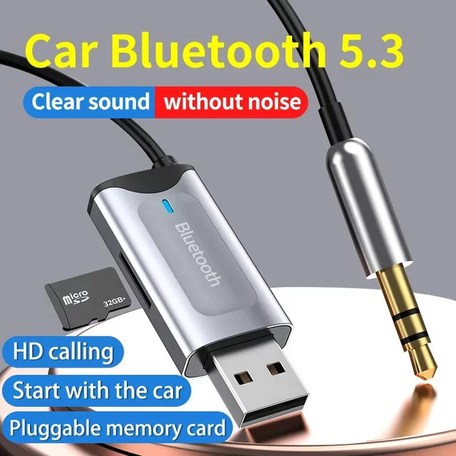 VIKEFON Bluetooth 5.3 Empfänger Stereo Wireless Car Audio-Adapter mit USB und 3,5 mm Klinke AUX, Silber - Bild 1