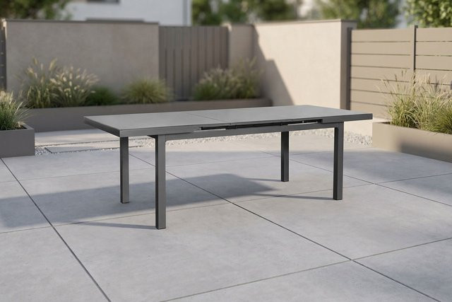 OUTFLEXX Premium Ausziehtisch für Garten und Terrasse aus Aluminium und Glas in Anthrazit, B/T/H: 180 bis 240 x 100 x 77 cm - Bild 1