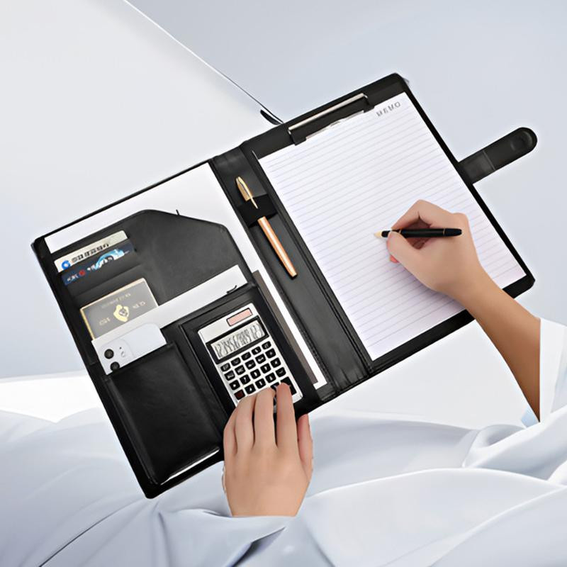 Yiran Furniture Business Padfolio A4 Dateiordner aus PU-Leder in Schwarz mit Klemmbrett und Organizer für Meetings und Büro - Bild 2