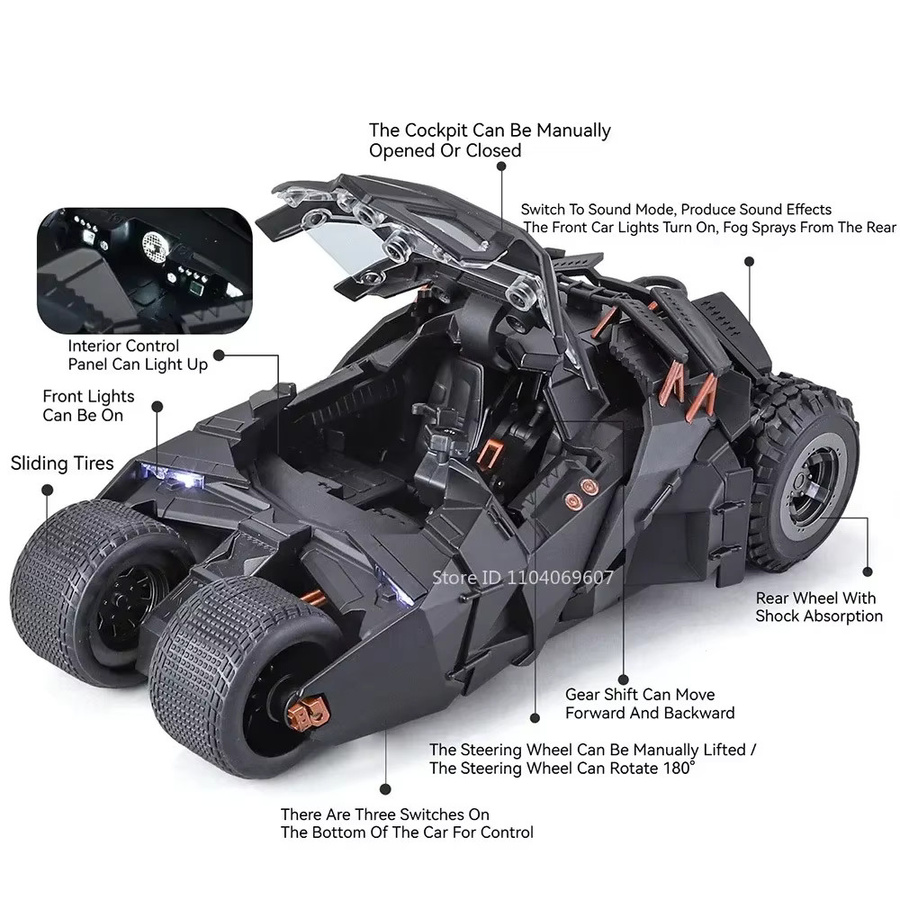 RMZ city Batmobil-Modellauto, Batman, Maßstab 1:24, Metalldruckguss, mit Licht und Ton - Bild 2