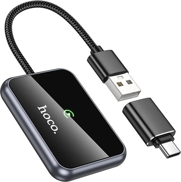 HOCO HU1 Wireless Carplay Adapter für Apple iPhone, Bluetooth und USB-A, Schwarz - Bild 1