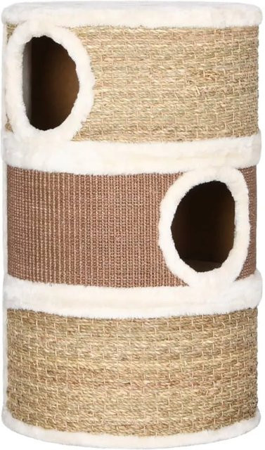 vidaXL Katzen-Kratztonne aus Seegras und Plüsch in Braun/Beige, Höhe: 60 cm - Bild 1