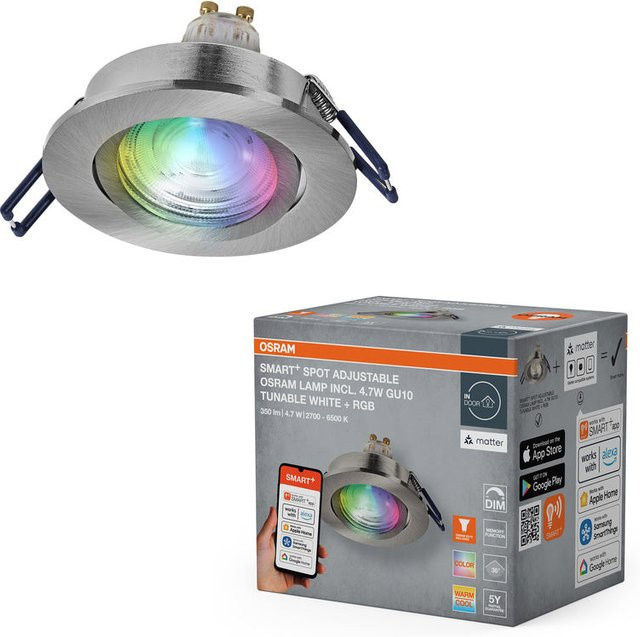Osram Matter SMART+ LED Einbauspot RGBW, schwenkbar, GU10, Silber, Durchmesser: 6,8 cm - Bild 2