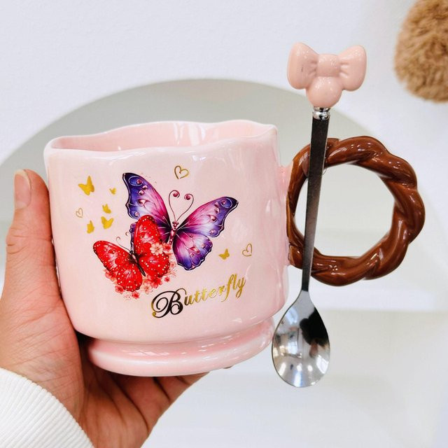 Unregelmäßige Keramiktasse von Yiran toy 1 mit Henkel, handgekniffene Kaffeetasse aus Keramik, 350 ml - Bild 1