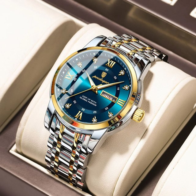 POEDAGAR Armbanduhr Quarz, Edelstahl, Blau, Herren - Bild 1
