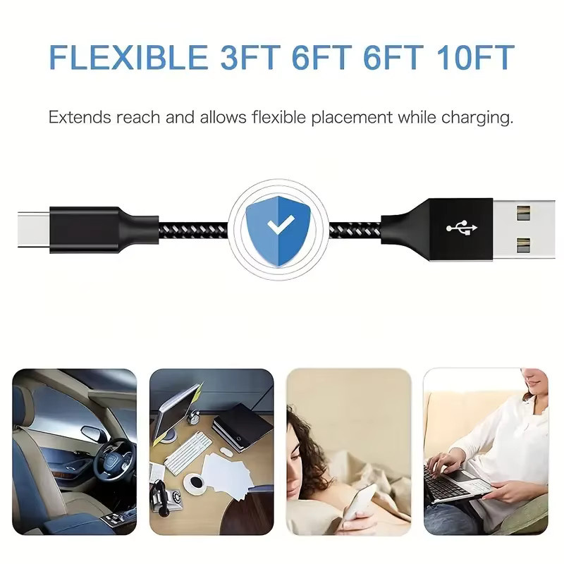 LAIHONEN USB A zu Typ C Kabel, geflochtenes Nylon Schnellladekabel und Datenkabel, Schwarz - Bild 3