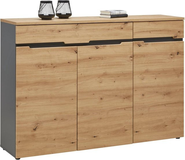 Mömax Sideboard Memphis in Graphit und Eiche Artisan mit Soft-Close-Schubladen, B/T/H: 150 x 38 x 107 cm - Bild 1