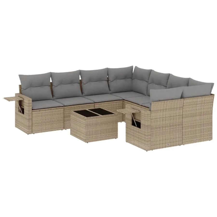 vidaXL 9-tlg Garten-Sofagarnitur in L-Form aus Poly-Rattan mit Kissen in Beige und Grau - Bild 2