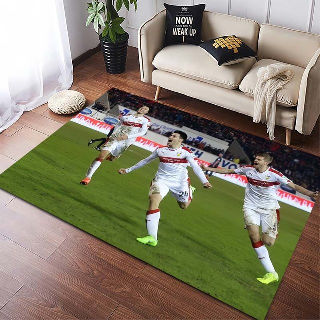 Rutschfester VfB Stuttgart Logo Teppich in Schwarz und Multicolour, Waschbare Fußmatte für Innenräume, B/H: 60 x 40 cm - Bild 1